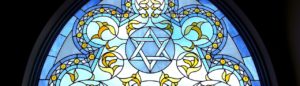 Stained glass window with Star of David